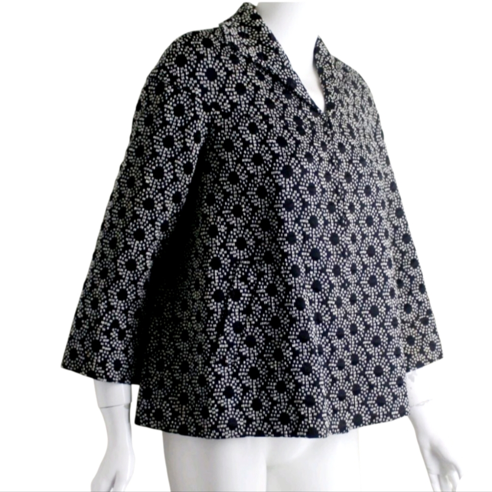 Lafayette 148 New York Black White Mod Brocade Flyaway‎ Blazer Jacket  Size